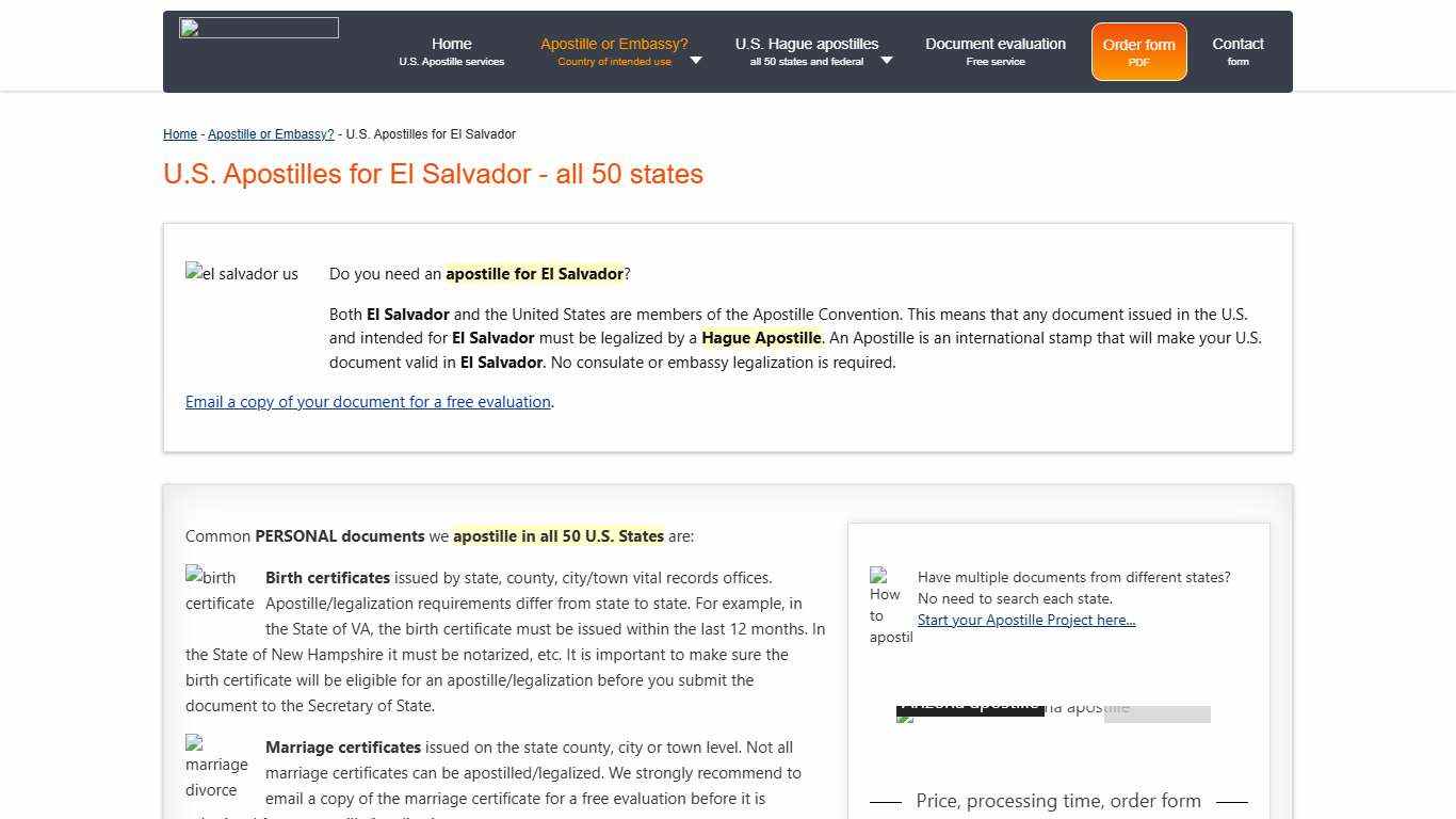 U.S. Apostilles for El Salvador - all 50 states - U.S. Apostille Services