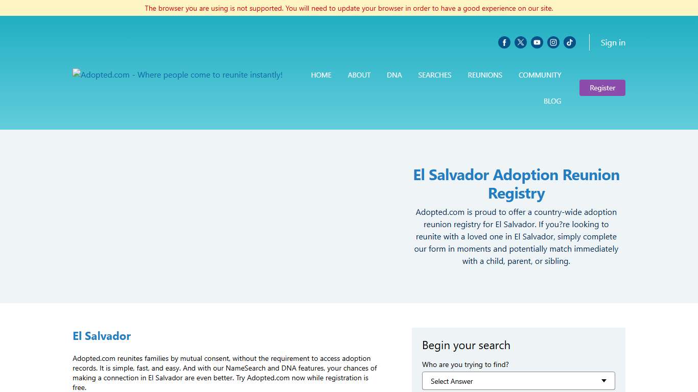 El Salvador Adoption Reunion Registry Search with no Records
